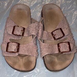 Harper Canyon Kids Shearling Buckle Mules - Light Pink and Brown